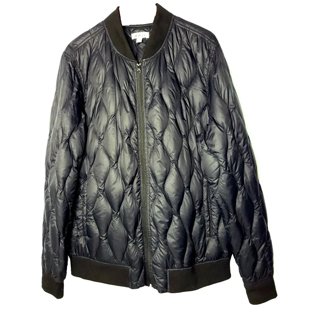The Rail Mens Down Quilted Puffer Bomber Jacket Black Full Zip XL Urban Techwear